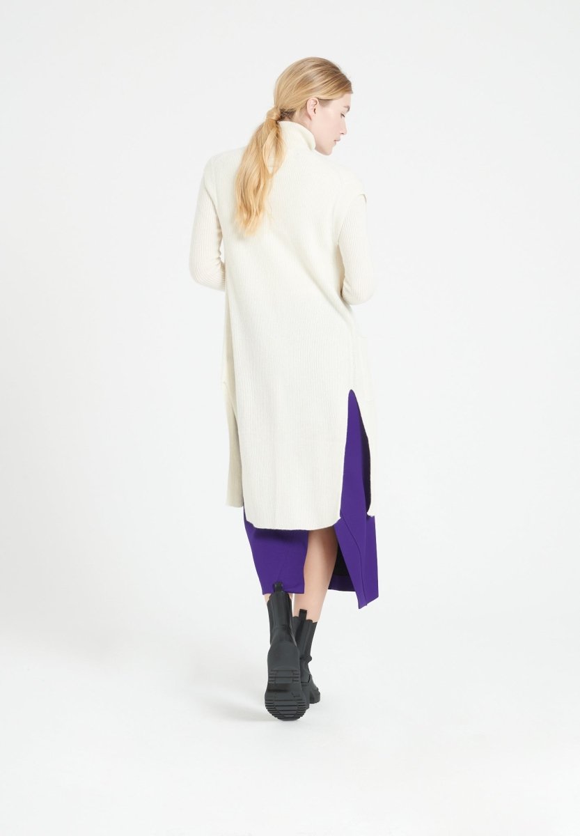Gilet long sans manches femme en cachemire blanc écru - MIA 6-4