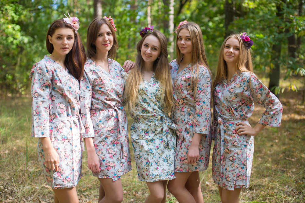 Gray Vintage Chic Floral Pattern Bridesmaids Robes-3