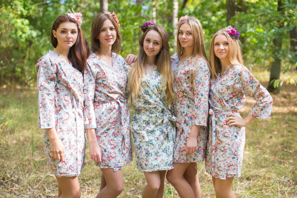 Gray Vintage Chic Floral Pattern Bridesmaids Robes-4