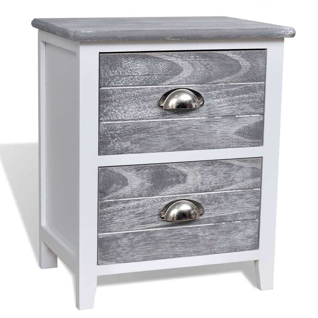 NNEVL Nightstand Grey and White 38x28x45 cm Paulownia Wood-1