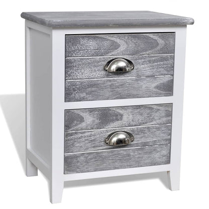 NNEVL Nightstand Grey and White 38x28x45 cm Paulownia Wood-1