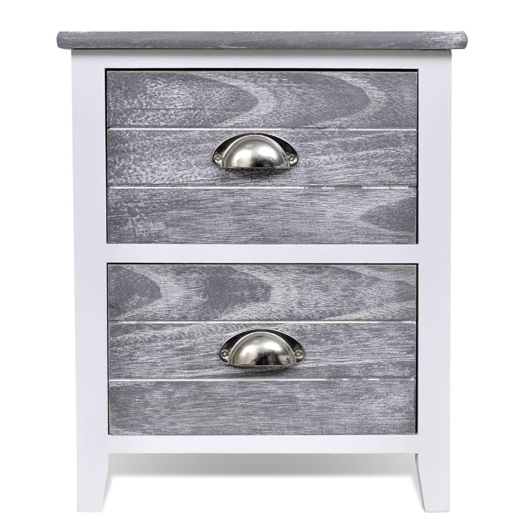 NNEVL Nightstand Grey and White 38x28x45 cm Paulownia Wood-3