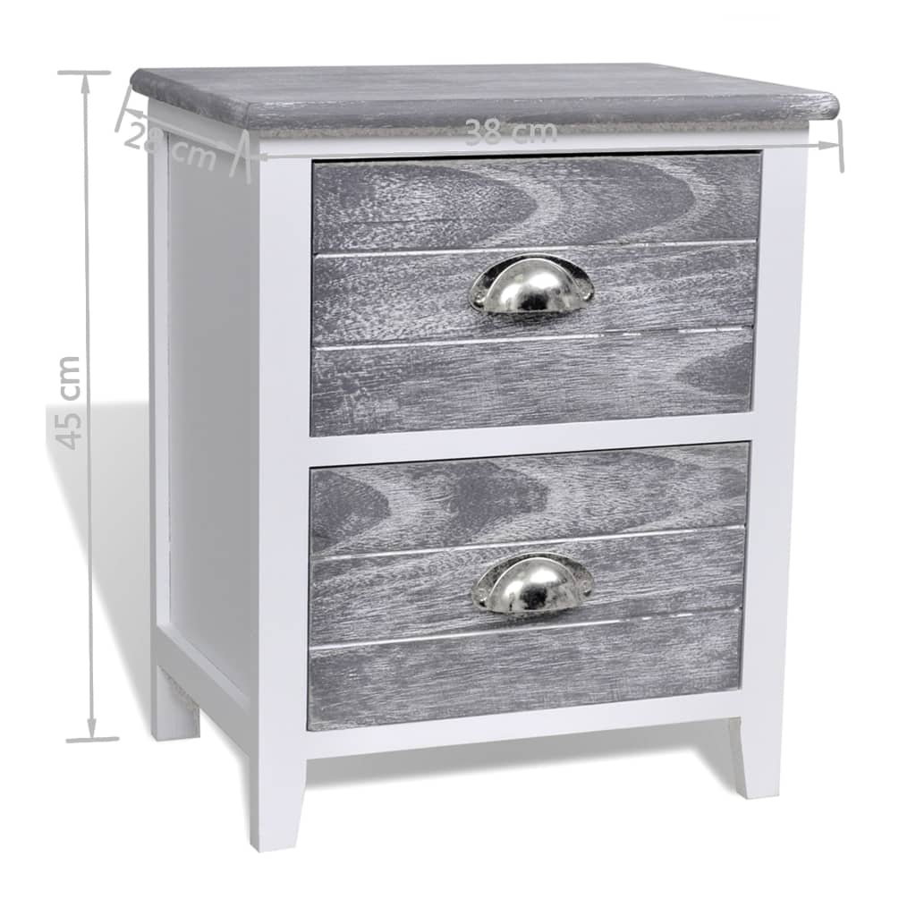 NNEVL Nightstand Grey and White 38x28x45 cm Paulownia Wood-4