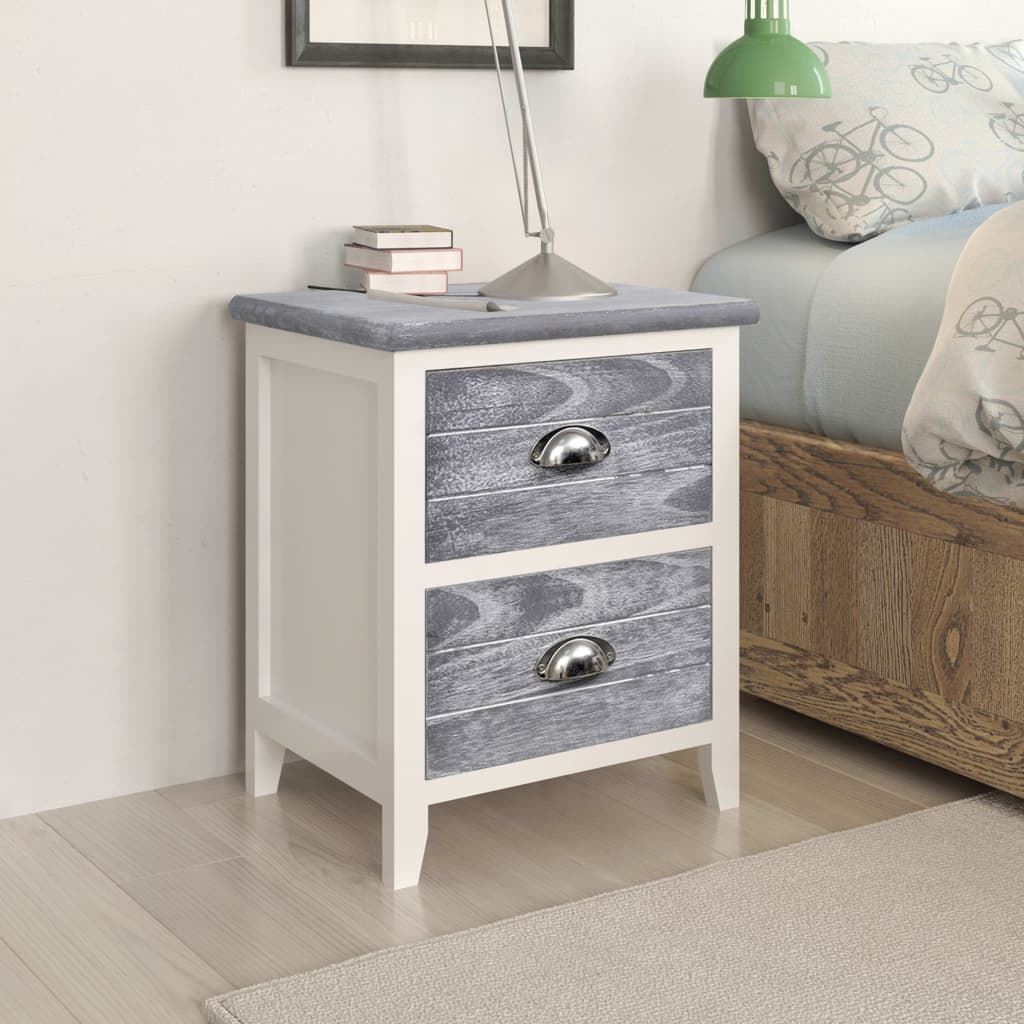 NNEVL Nightstand Grey and White 38x28x45 cm Paulownia Wood-0