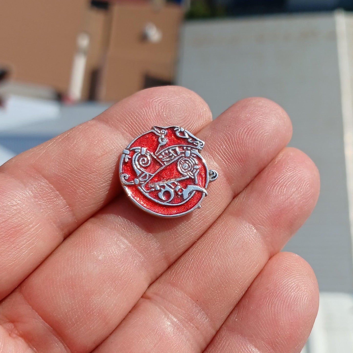 Viking Dragon Silver Pendant, Viking Dragon Pendant, Sterling Silver Amulet, Viking Pendant, Red Dragon Pendant-2