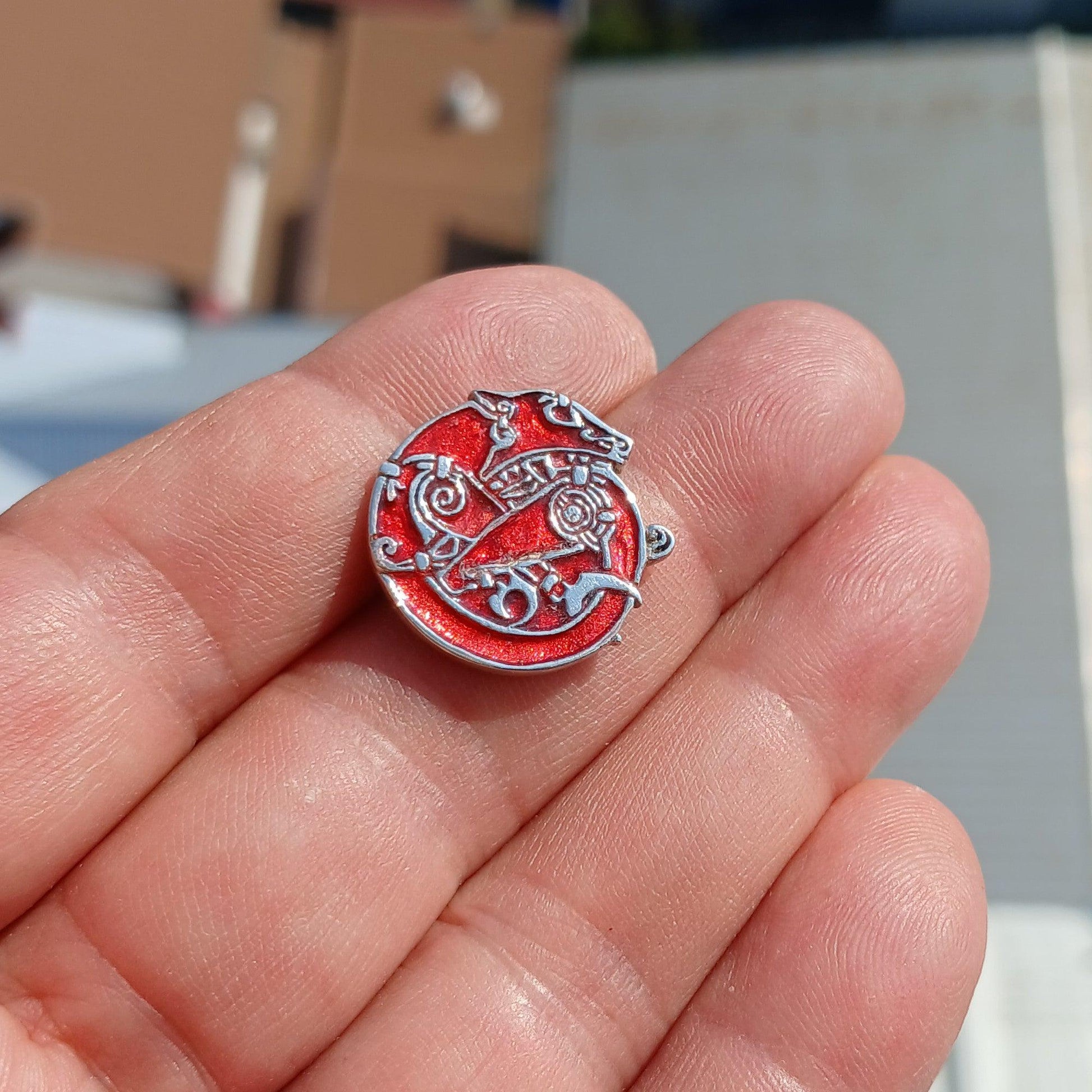 Viking Dragon Silver Pendant, Viking Dragon Pendant, Sterling Silver Amulet, Viking Pendant, Red Dragon Pendant-2