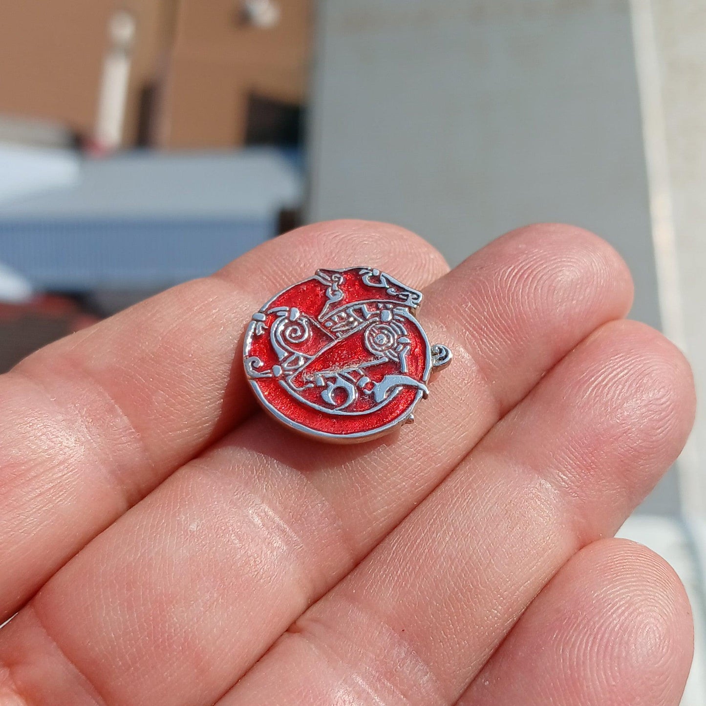 Viking Dragon Silver Pendant, Viking Dragon Pendant, Sterling Silver Amulet, Viking Pendant, Red Dragon Pendant-3