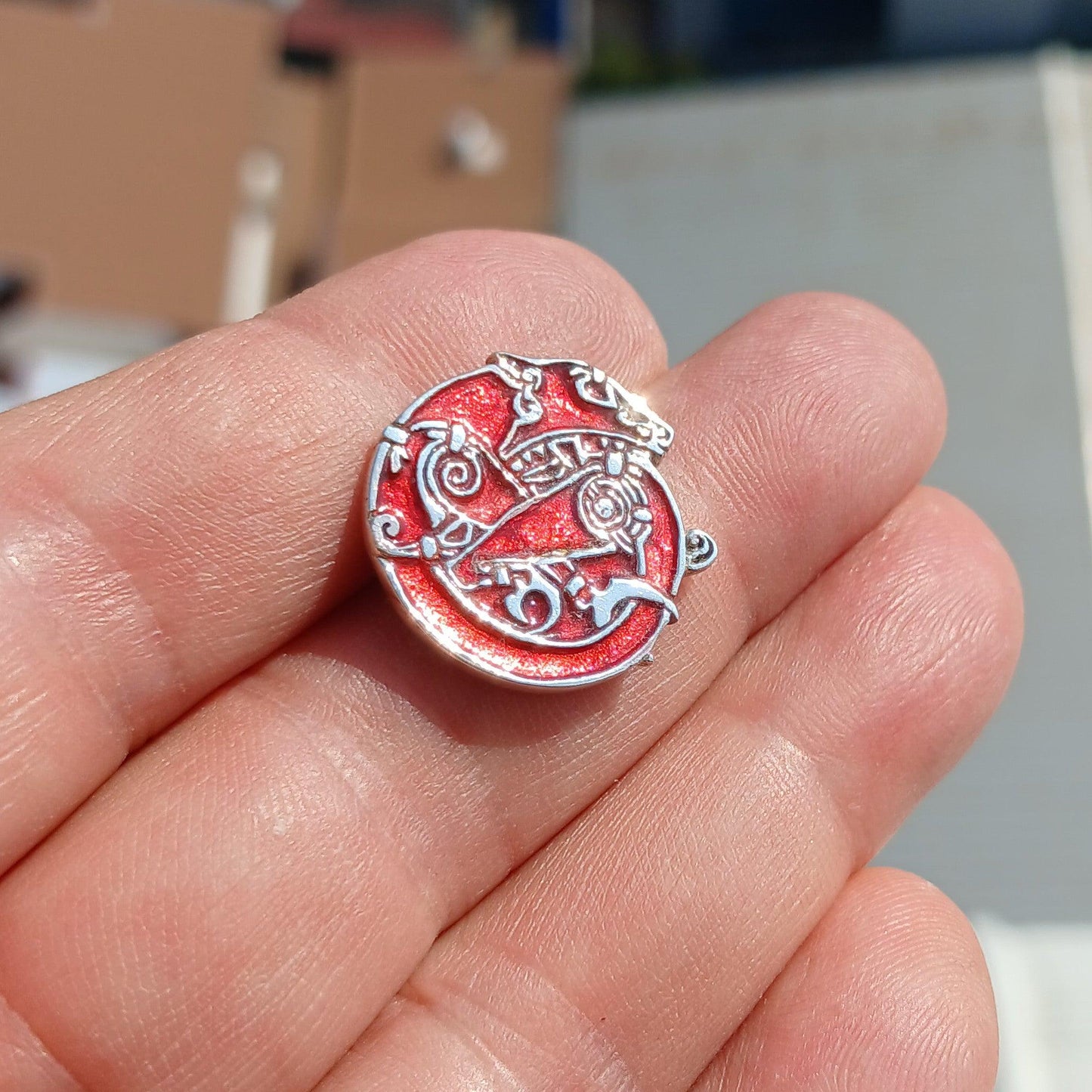 Viking Dragon Silver Pendant, Viking Dragon Pendant, Sterling Silver Amulet, Viking Pendant, Red Dragon Pendant-1