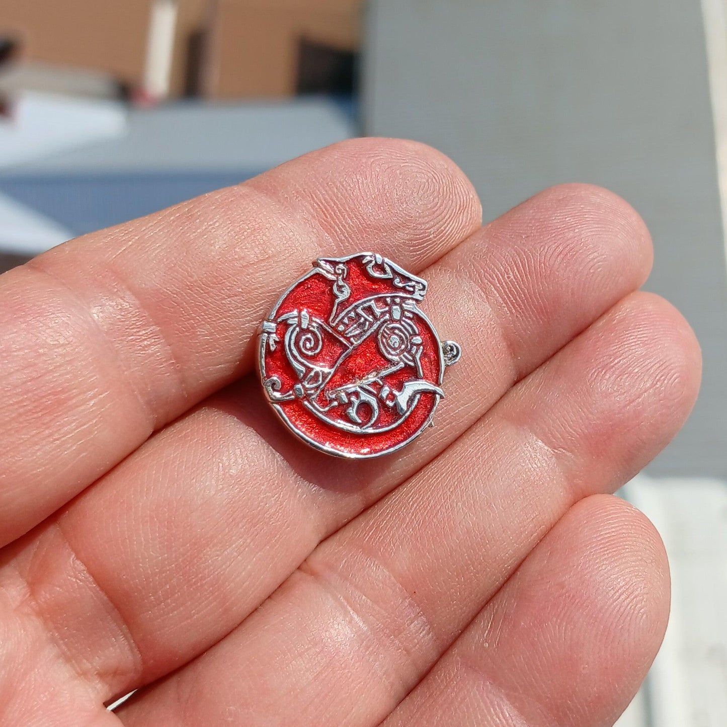 Viking Dragon Silver Pendant, Viking Dragon Pendant, Sterling Silver Amulet, Viking Pendant, Red Dragon Pendant-0