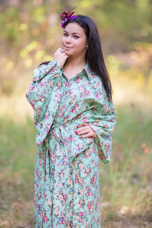 Mint Oriental Delight Style Caftan in Vintage Chic Floral Pattern-0