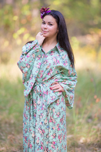 Mint Oriental Delight Style Caftan in Vintage Chic Floral Pattern-0