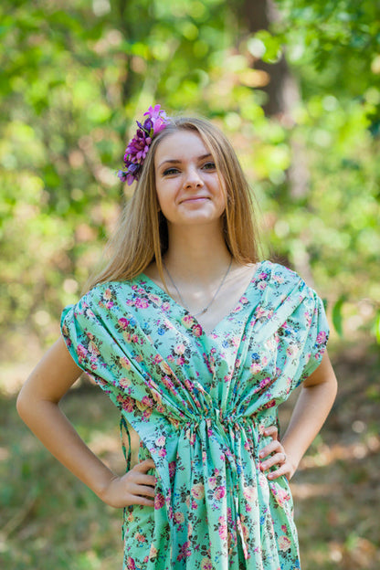 Mint Magic Sleeves Style Caftan in Vintage Chic Floral Pattern-0