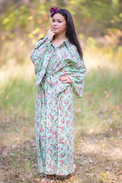 Mint Oriental Delight Style Caftan in Vintage Chic Floral Pattern-1
