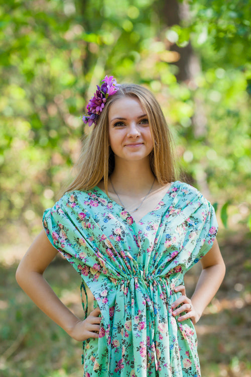 Mint Magic Sleeves Style Caftan in Vintage Chic Floral Pattern-1