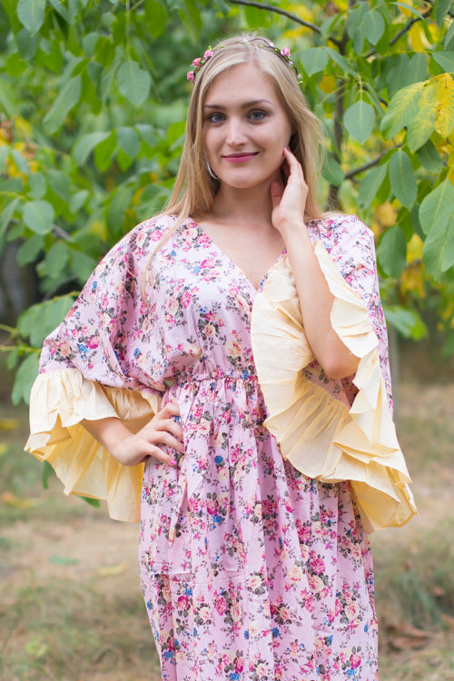 Pink Frill Lovers Style Caftan in Vintage Chic Floral Pattern-1