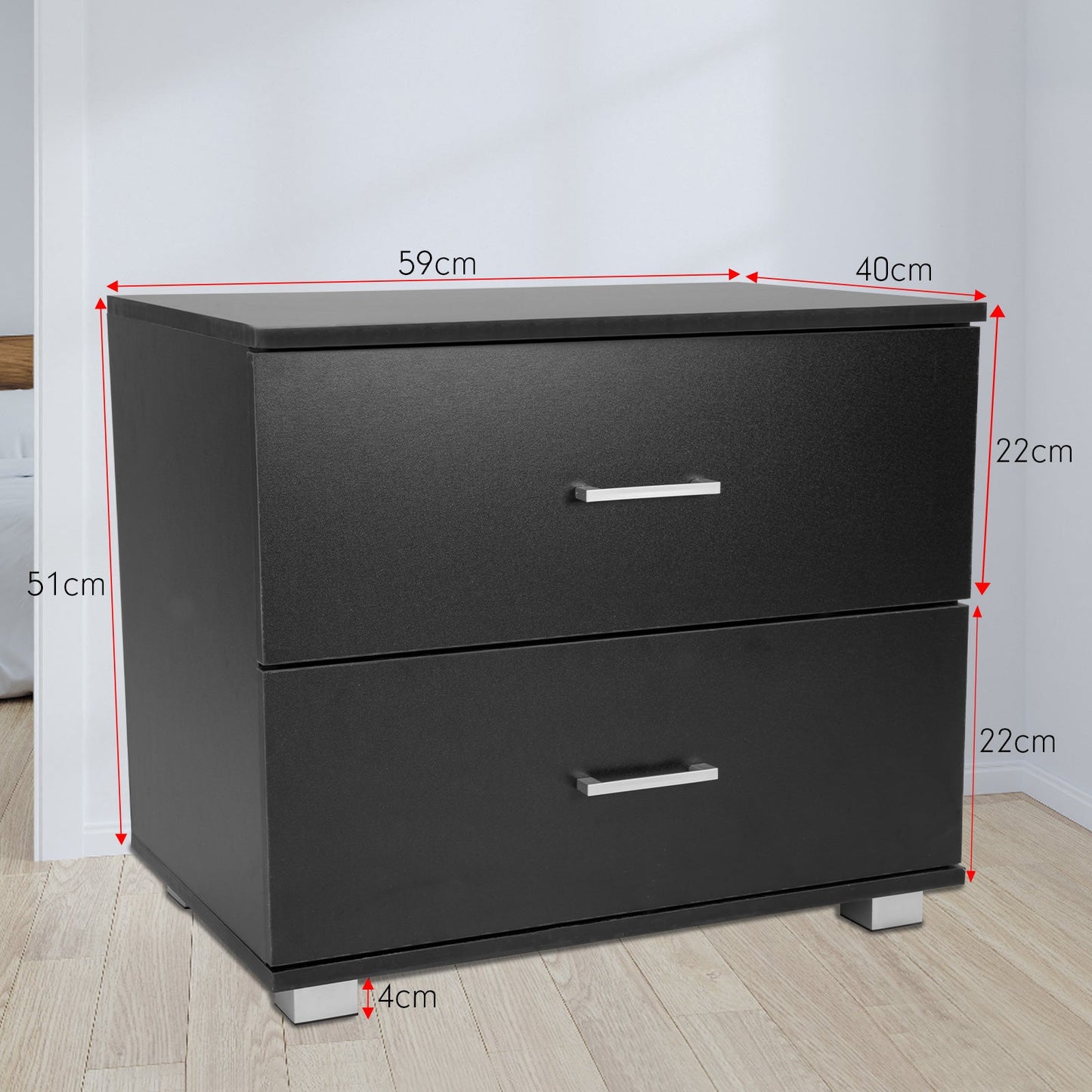 NNEDPE Bedside Table with Drawers MDF Wood - Black-1
