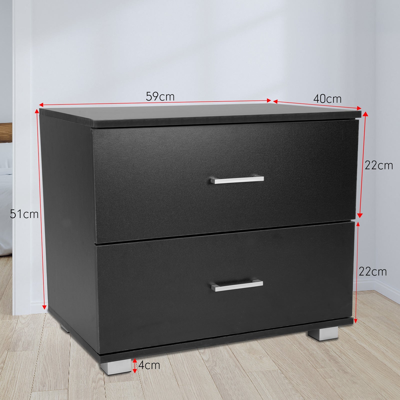 NNEDPE Bedside Table with Drawers MDF Wood - Black-1