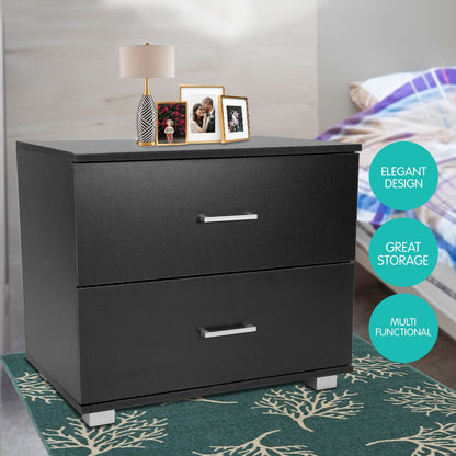 NNEDPE Bedside Table with Drawers MDF Wood - Black-4