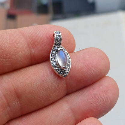 Moonstone Pendant, Charm Pendant, Sterling Silver Pendant, Moonstone Necklace, Ceylon Moonstone and 17 CZ, gift for her, Moonstone Charm-1