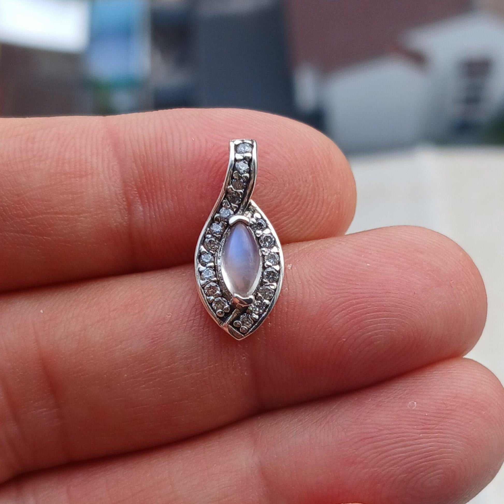 Moonstone Pendant, Charm Pendant, Sterling Silver Pendant, Moonstone Necklace, Ceylon Moonstone and 17 CZ, gift for her, Moonstone Charm-3