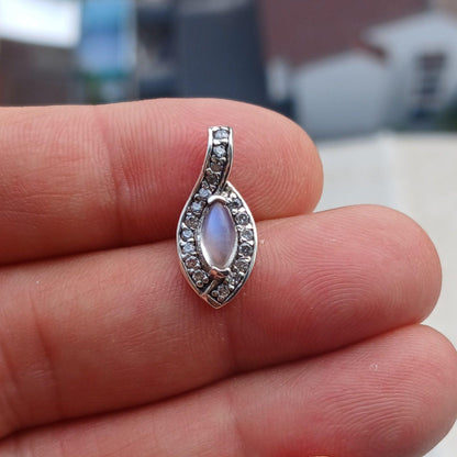 Moonstone Pendant, Charm Pendant, Sterling Silver Pendant, Moonstone Necklace, Ceylon Moonstone and 17 CZ, gift for her, Moonstone Charm-3
