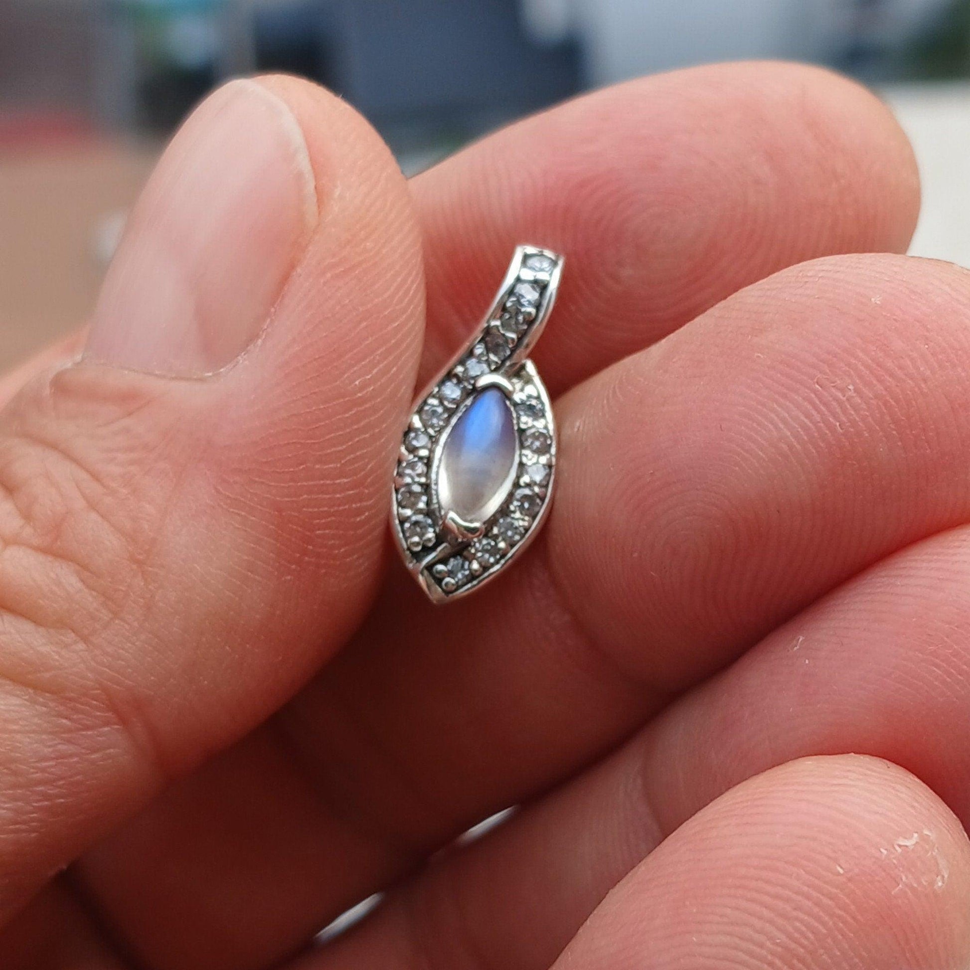 Moonstone Pendant, Charm Pendant, Sterling Silver Pendant, Moonstone Necklace, Ceylon Moonstone and 17 CZ, gift for her, Moonstone Charm-0