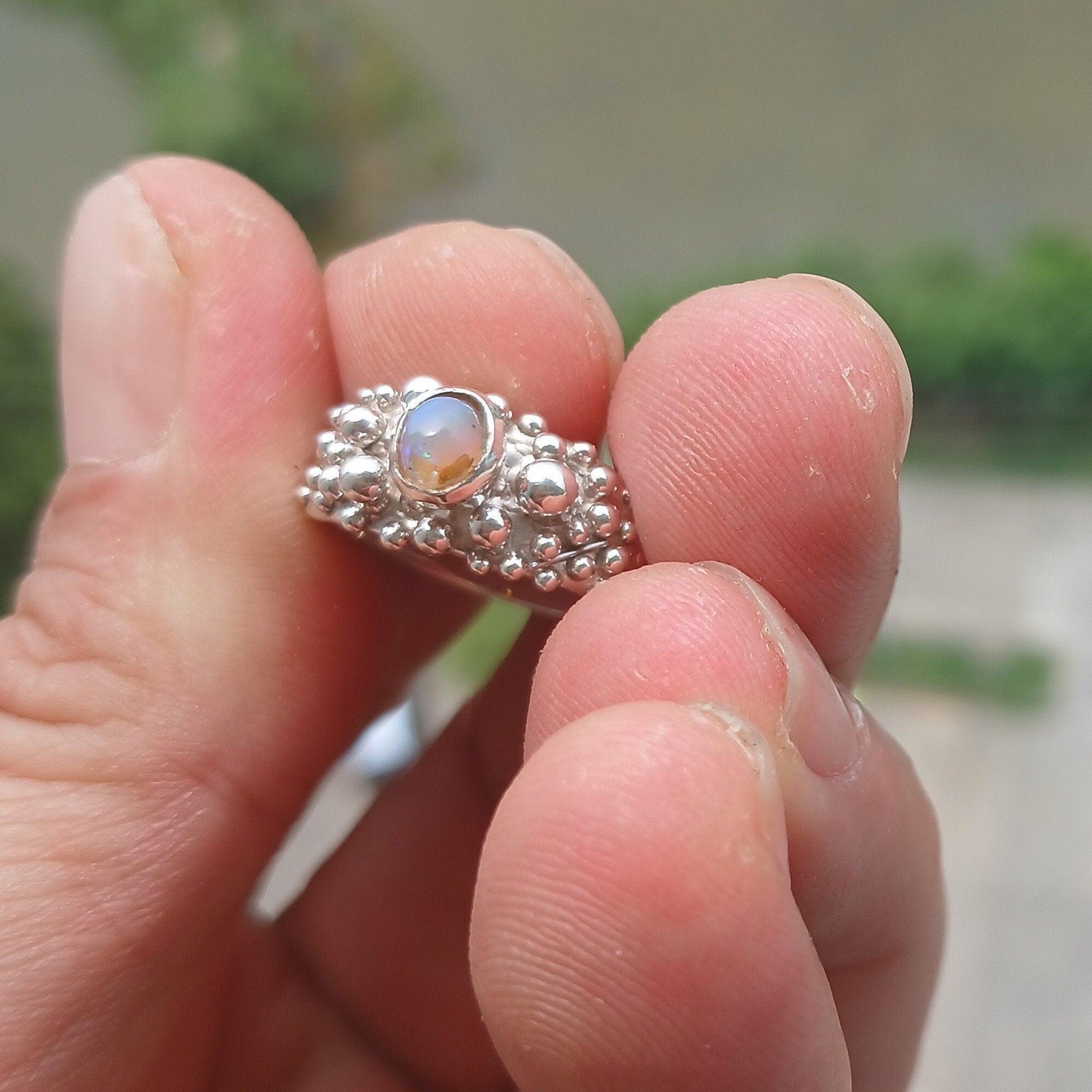 Opal Ring, Gemstone Ring, Sterling Silver Ring, Solitaire Ring, oval shaped Opal - Minimalist Design, Opal silver ring, Gift for Her, Size 8-3