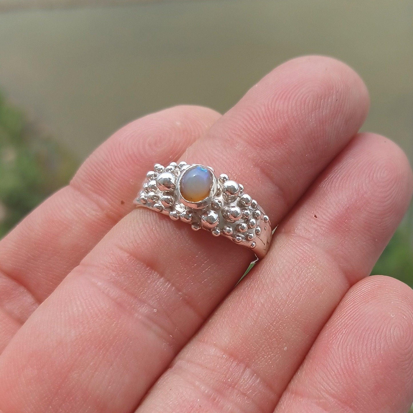 Opal Ring, Gemstone Ring, Sterling Silver Ring, Solitaire Ring, oval shaped Opal - Minimalist Design, Opal silver ring, Gift for Her, Size 8-1