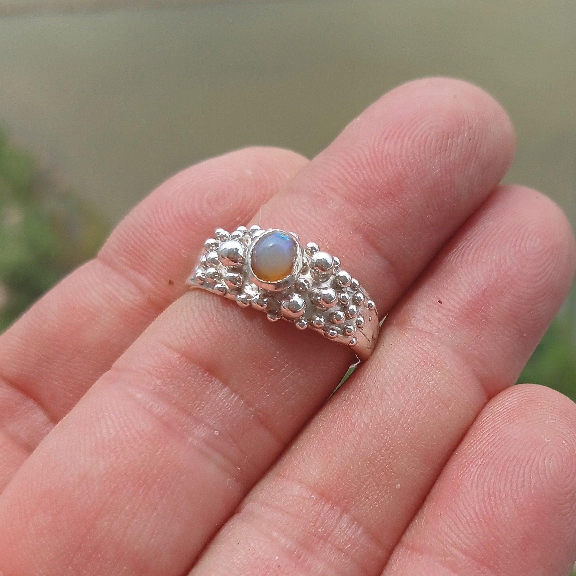 Opal Ring, Gemstone Ring, Sterling Silver Ring, Solitaire Ring, oval shaped Opal - Minimalist Design, Opal silver ring, Gift for Her, Size 8-1