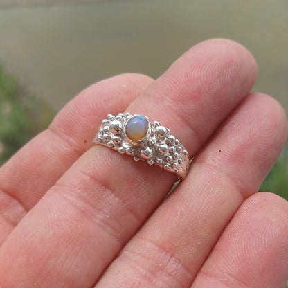 Opal Ring, Gemstone Ring, Sterling Silver Ring, Solitaire Ring, oval shaped Opal - Minimalist Design, Opal silver ring, Gift for Her, Size 8-1