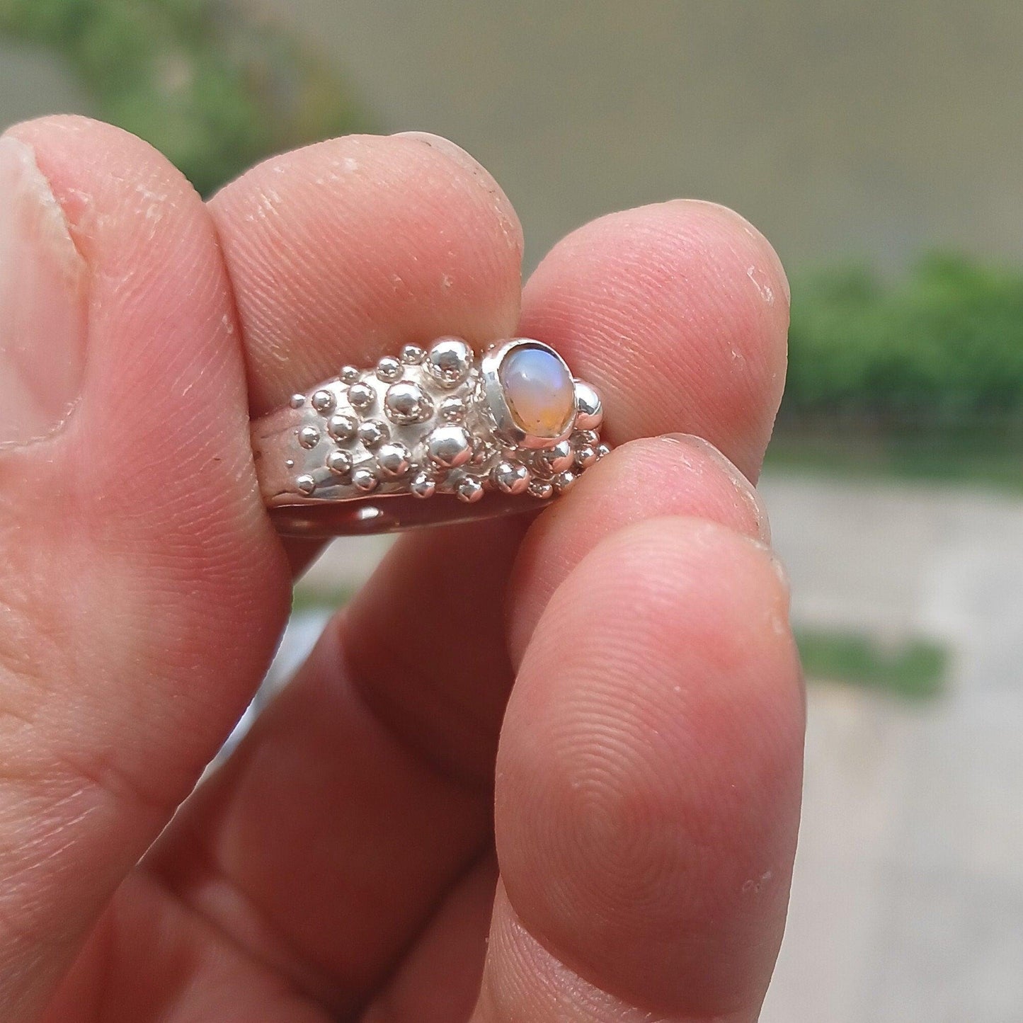 Opal Ring, Gemstone Ring, Sterling Silver Ring, Solitaire Ring, oval shaped Opal - Minimalist Design, Opal silver ring, Gift for Her, Size 8-2