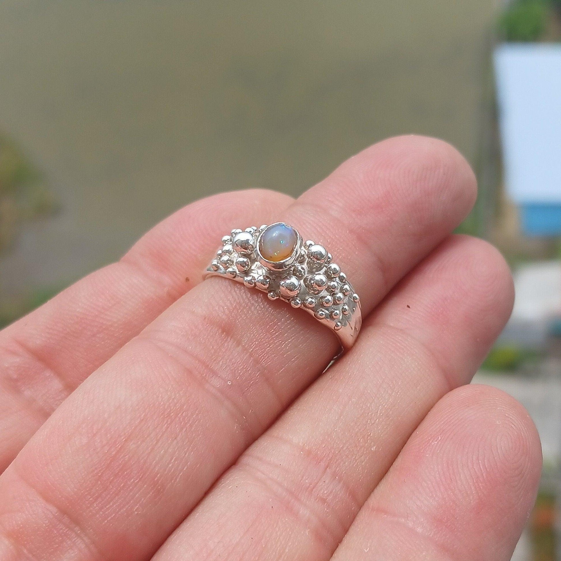 Opal Ring, Gemstone Ring, Sterling Silver Ring, Solitaire Ring, oval shaped Opal - Minimalist Design, Opal silver ring, Gift for Her, Size 8-0