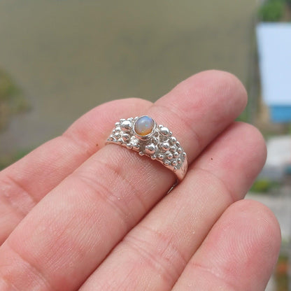 Opal Ring, Gemstone Ring, Sterling Silver Ring, Solitaire Ring, oval shaped Opal - Minimalist Design, Opal silver ring, Gift for Her, Size 8-0