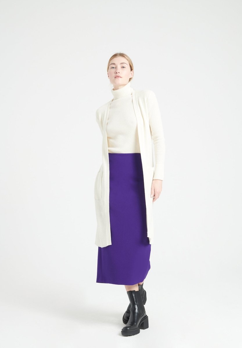 Gilet long sans manches femme en cachemire blanc écru - MIA 6-0