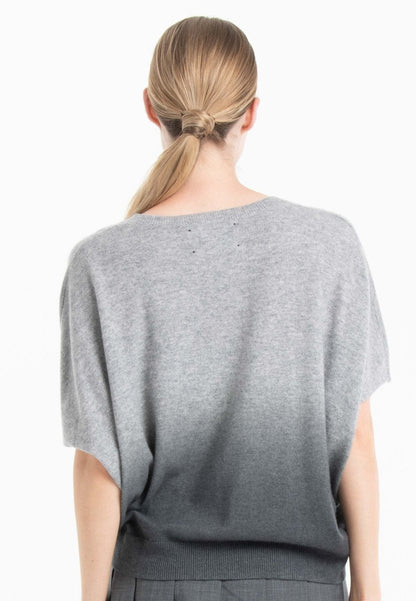 Pull col V manches chauve souris femme en cachemire tie & dye gris clair & gris anthracite - RIA 7B-3